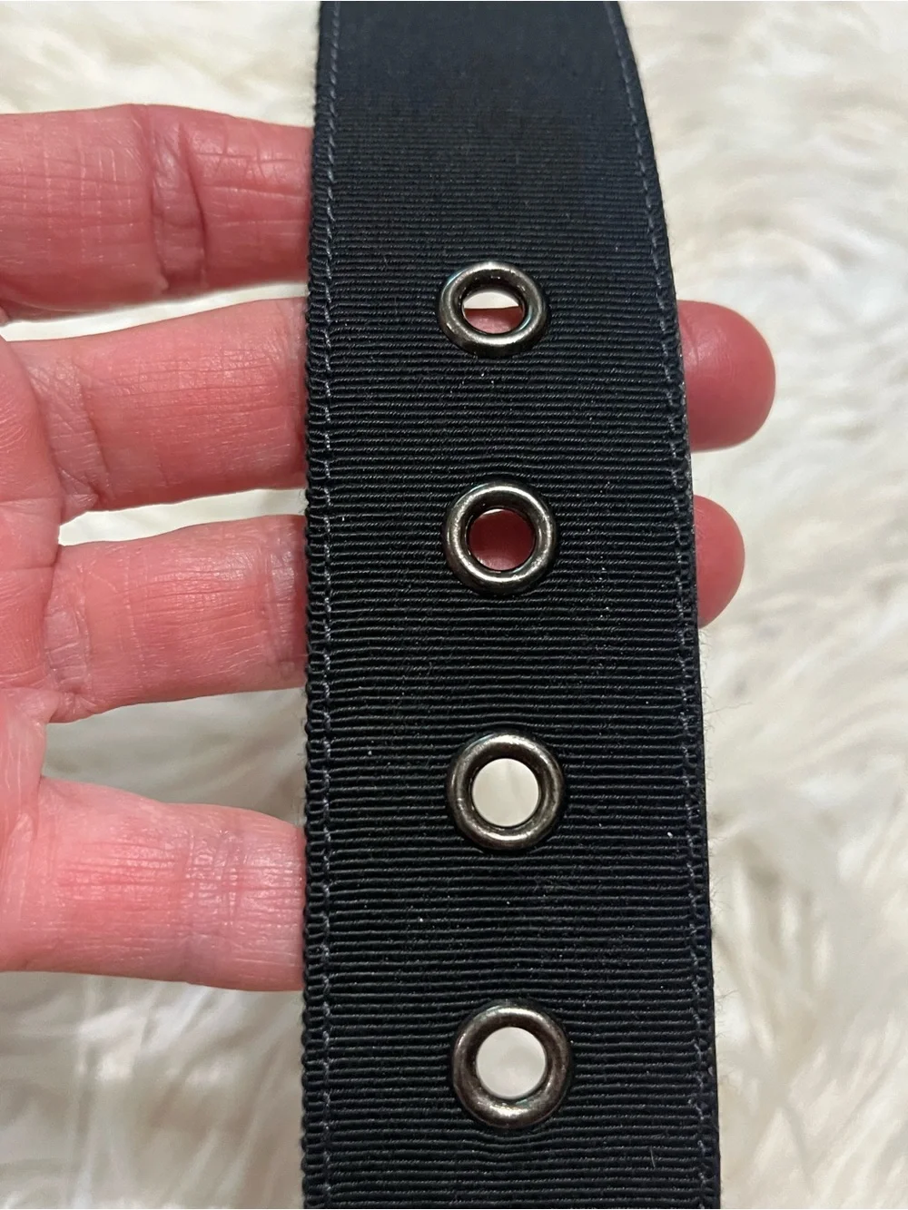St. John Black Grosgrain Ribbon Embellished Black Rhinestone Square Buckle Belt